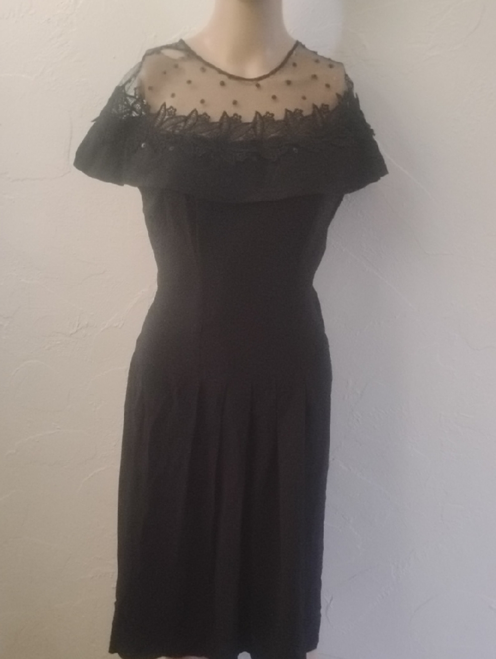 Annie Laurie Hand Embroidered 1940's Vintage Black Netting Sequin Cocktail Dress